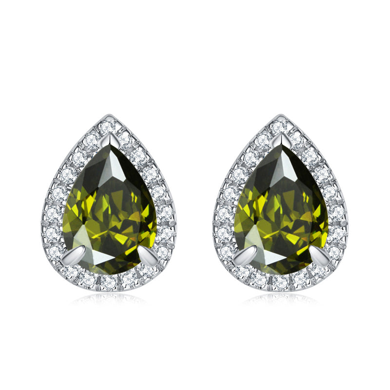 925 Sterling Silver Teardrop & Heart Stud Earrings – Elegant Birthstone Zircon Jewelry