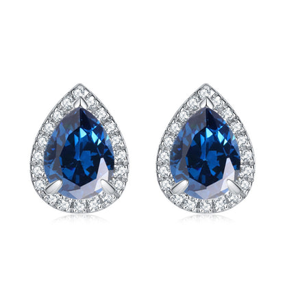 925 Sterling Silver Teardrop & Heart Stud Earrings – Elegant Birthstone Zircon Jewelry