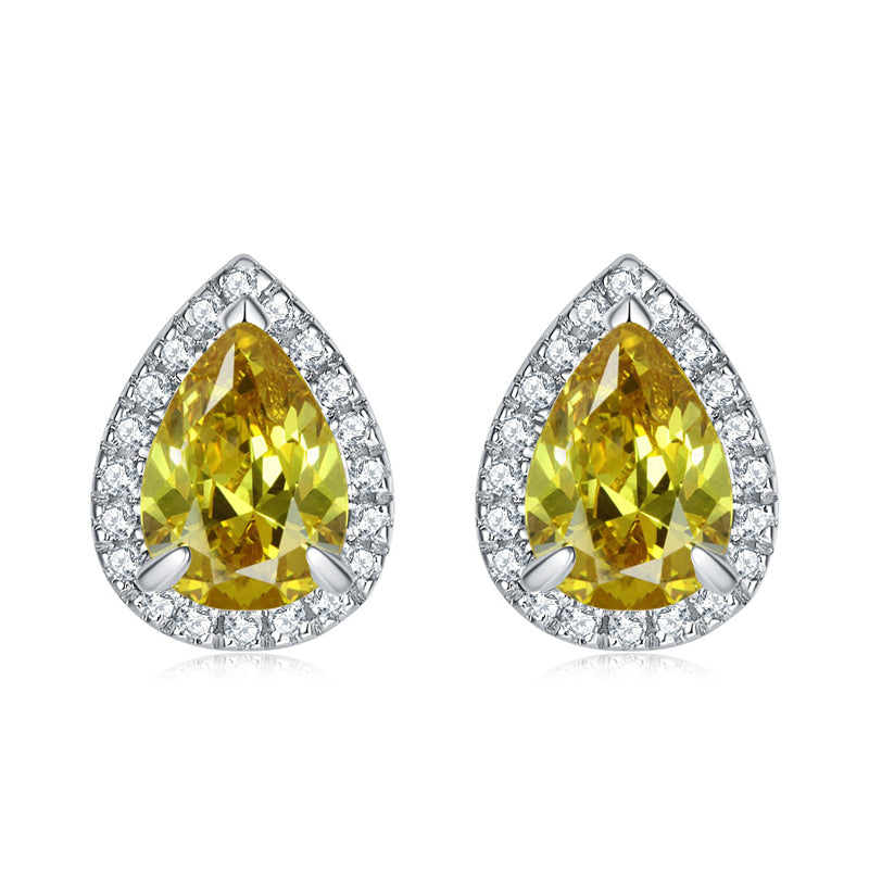 925 Sterling Silver Teardrop & Heart Stud Earrings – Elegant Birthstone Zircon Jewelry