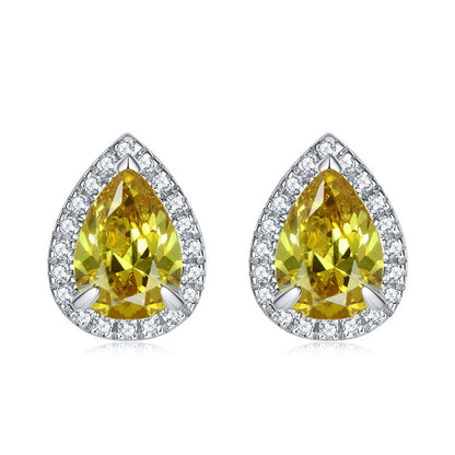 925 Sterling Silver Teardrop & Heart Stud Earrings – Elegant Birthstone Zircon Jewelry