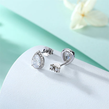 925 Sterling Silver Teardrop & Heart Stud Earrings – Elegant Birthstone Zircon Jewelry