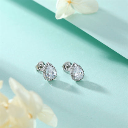 925 Sterling Silver Teardrop & Heart Stud Earrings – Elegant Birthstone Zircon Jewelry