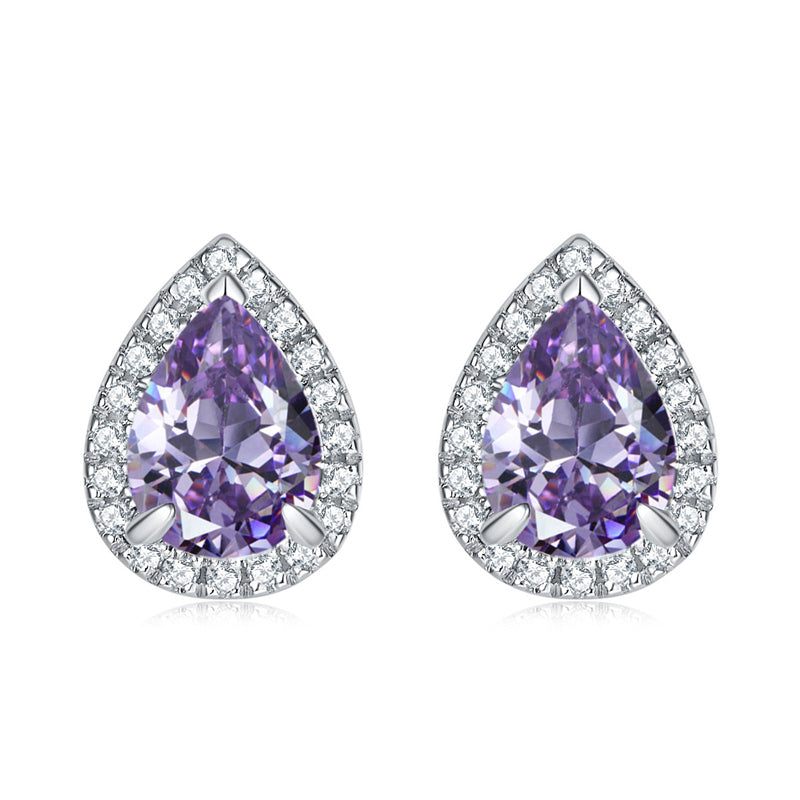 925 Sterling Silver Teardrop & Heart Stud Earrings – Elegant Birthstone Zircon Jewelry