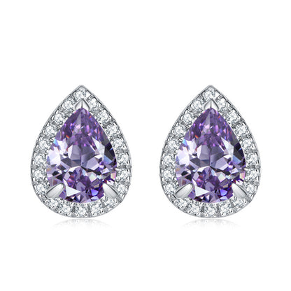 925 Sterling Silver Teardrop & Heart Stud Earrings – Elegant Birthstone Zircon Jewelry