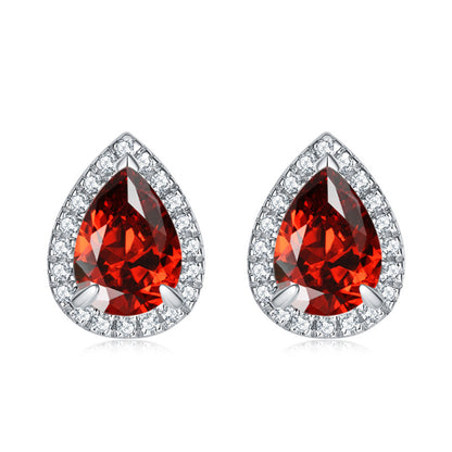 925 Sterling Silver Teardrop & Heart Stud Earrings – Elegant Birthstone Zircon Jewelry