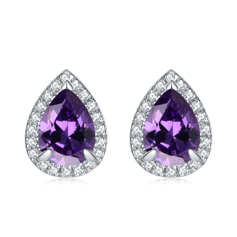 925 Sterling Silver Teardrop & Heart Stud Earrings – Elegant Birthstone Zircon Jewelry