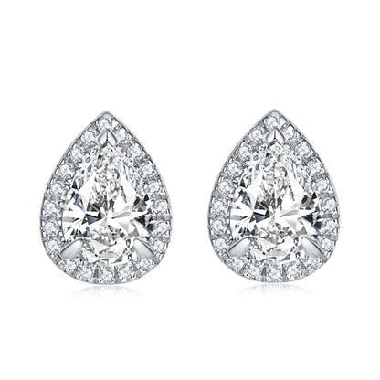 925 Sterling Silver Teardrop & Heart Stud Earrings – Elegant Birthstone Zircon Jewelry