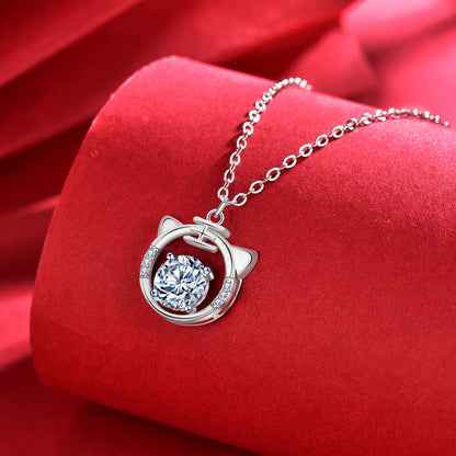 925 Sterling Silver Tiger Zodiac Pendant Necklace with 1ct Moissanite Cross Chain Women's Original Design Jewelry