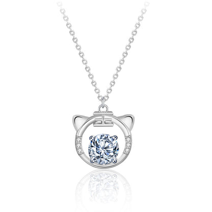 925 Sterling Silver Tiger Zodiac Pendant Necklace with 1ct Moissanite Cross Chain Women's Original Design Jewelry