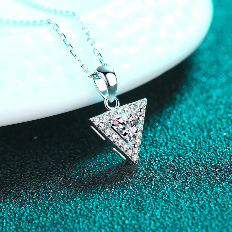 925 Sterling Silver Triangle Cluster Pendant Necklace - 0.5CT/1CT Moissanite PT950-Plated Chain