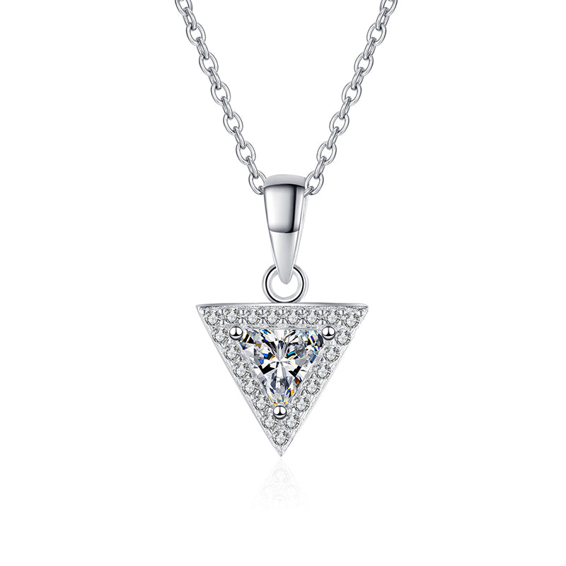 925 Sterling Silver Triangle Cluster Pendant Necklace - 0.5CT/1CT Moissanite PT950-Plated Chain