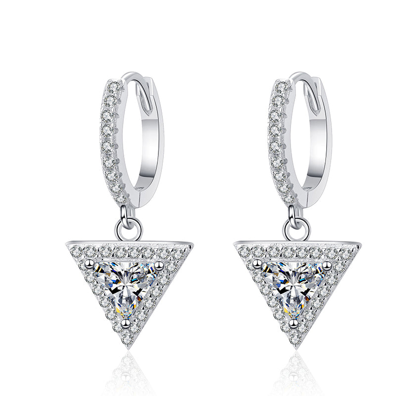 925 Sterling Silver Triangle Moissanite Huggie Hoop Earrings - PT950 Gold Plated (1CT-2CT Options)