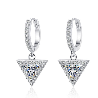 925 Sterling Silver Triangle Moissanite Huggie Hoop Earrings - PT950 Gold Plated (1CT-2CT Options)