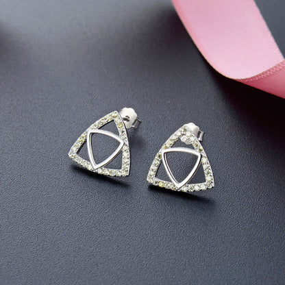 925 Sterling Silver Triangle Stud Earrings - Electroplated Orange/White/Light Yellow CZ Korean Style Geometric Earrings for Women with Plastic Ear Stoppers