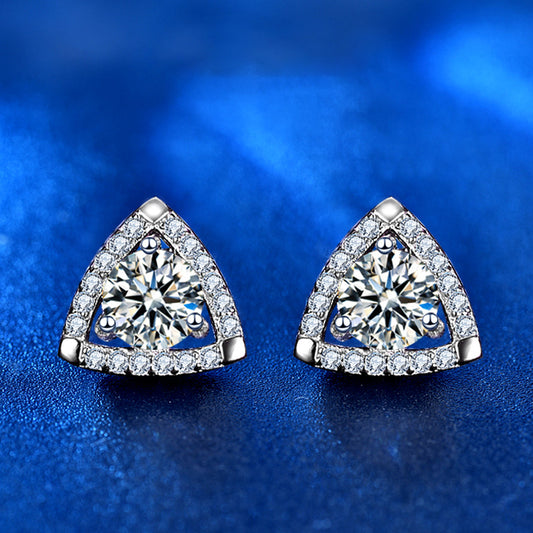 925 Sterling Silver Triangle Stud Earrings with 0.5ct Moissanite - White Gold Plated Trendy Geometric Jewelry for Women
