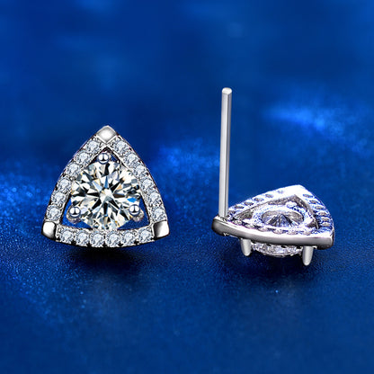 925 Sterling Silver Triangle Stud Earrings with 0.5ct Moissanite - White Gold Plated Trendy Geometric Jewelry for Women