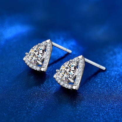 925 Sterling Silver Triangle Stud Earrings with 0.5ct Moissanite - White Gold Plated Trendy Geometric Jewelry for Women