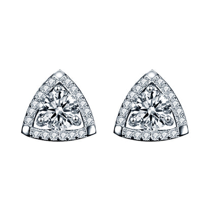 925 Sterling Silver Triangle Stud Earrings with 0.5ct Moissanite - White Gold Plated Trendy Geometric Jewelry for Women