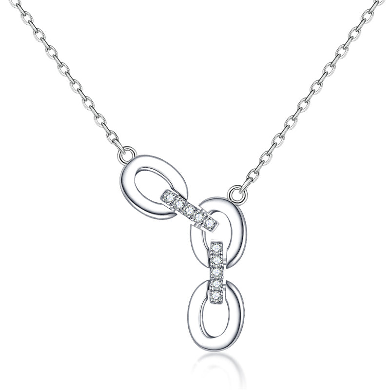 925 Sterling Silver Triple Circle Pendant Necklace - Geometric Zirconia Layering Chain for Women