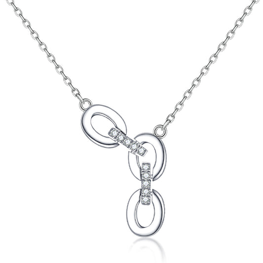 925 Sterling Silver Triple Circle Pendant Necklace - Geometric Zirconia Layering Chain for Women