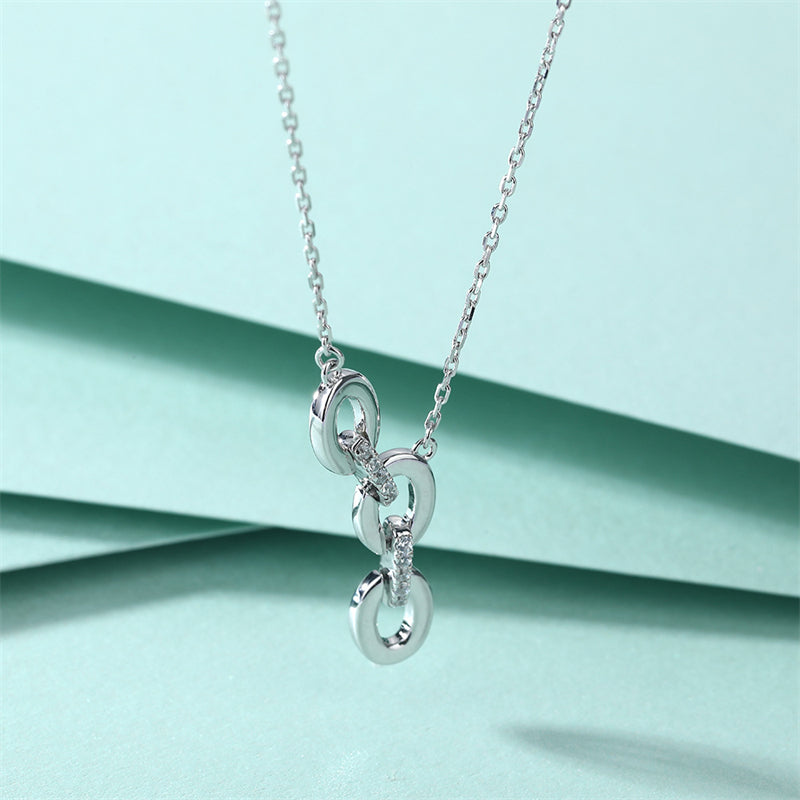 925 Sterling Silver Triple Circle Pendant Necklace - Geometric Zirconia Layering Chain for Women