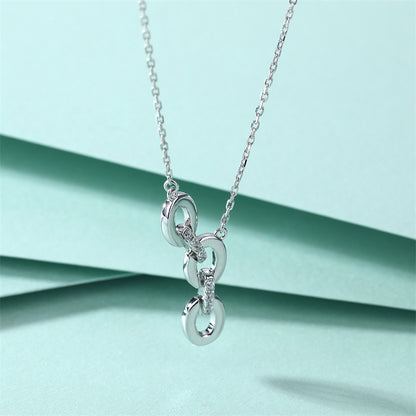 925 Sterling Silver Triple Circle Pendant Necklace - Geometric Zirconia Layering Chain for Women
