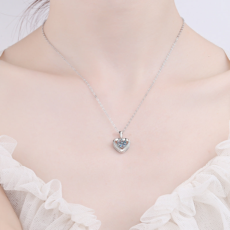925 Sterling Silver "True Love" Heart Pendant Necklace - 1CT/2CT Moissanite Trendy Chain