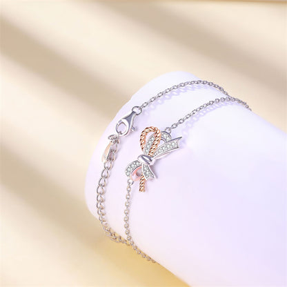 925 Sterling Silver Twist Bow Bracelet - Elegant Pavé Zirconia Jewelry