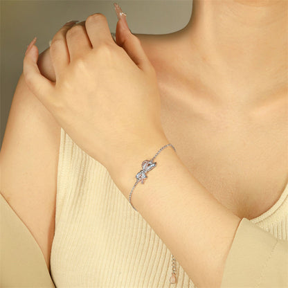 925 Sterling Silver Twist Bow Bracelet - Elegant Pavé Zirconia Jewelry