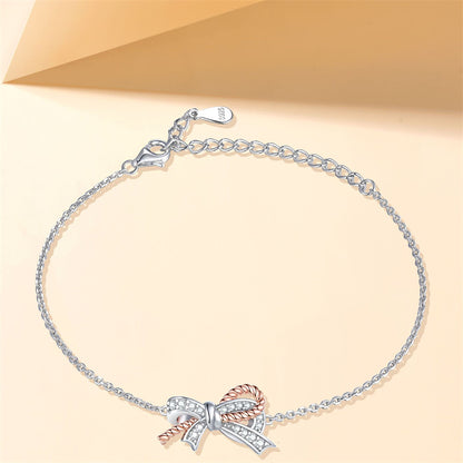 925 Sterling Silver Twist Bow Bracelet - Elegant Pavé Zirconia Jewelry