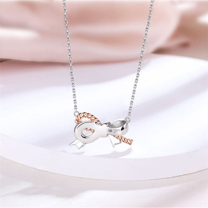 925 Sterling Silver Twisted Bow Pendant Necklace - Elegant Braided Collarbone Chain
