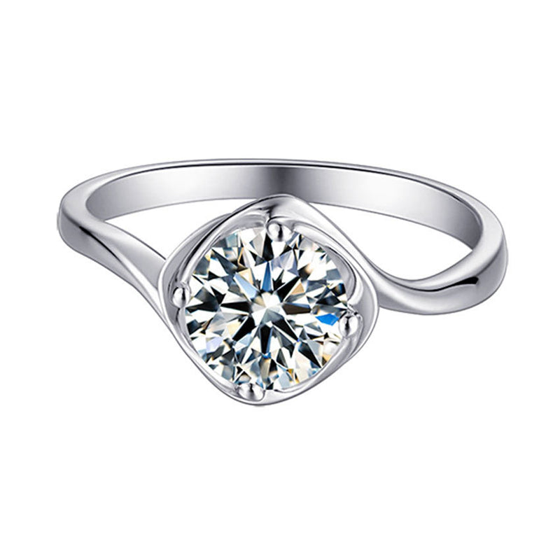 925 Sterling Silver Twisted Shank Moissanite Ring - Six-Prong Engagement Jewelry