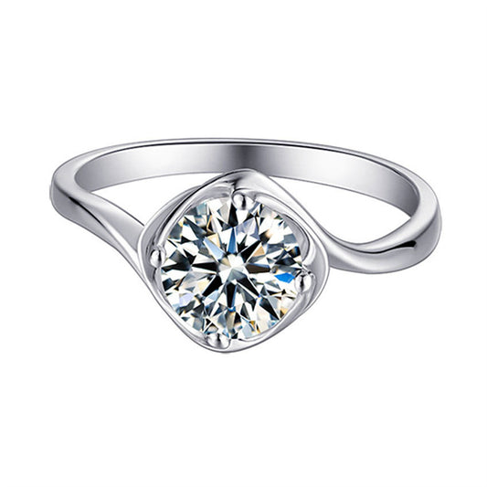 925 Sterling Silver Twisted Shank Moissanite Ring - Six-Prong Engagement Jewelry