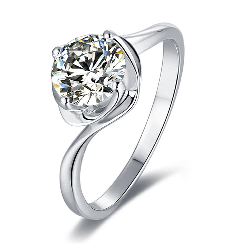 925 Sterling Silver Twisted Shank Moissanite Ring - Six-Prong Engagement Jewelry