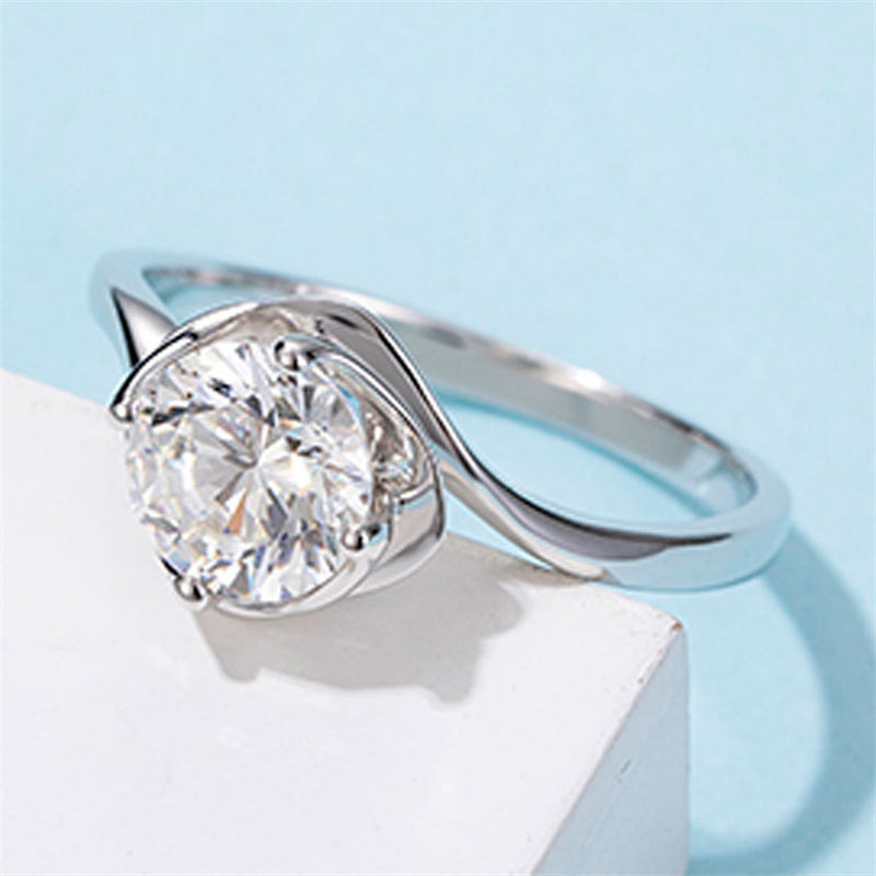 925 Sterling Silver Twisted Shank Moissanite Ring - Six-Prong Engagement Jewelry