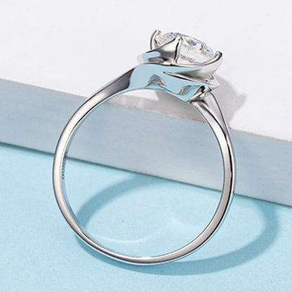 925 Sterling Silver Twisted Shank Moissanite Ring - Six-Prong Engagement Jewelry