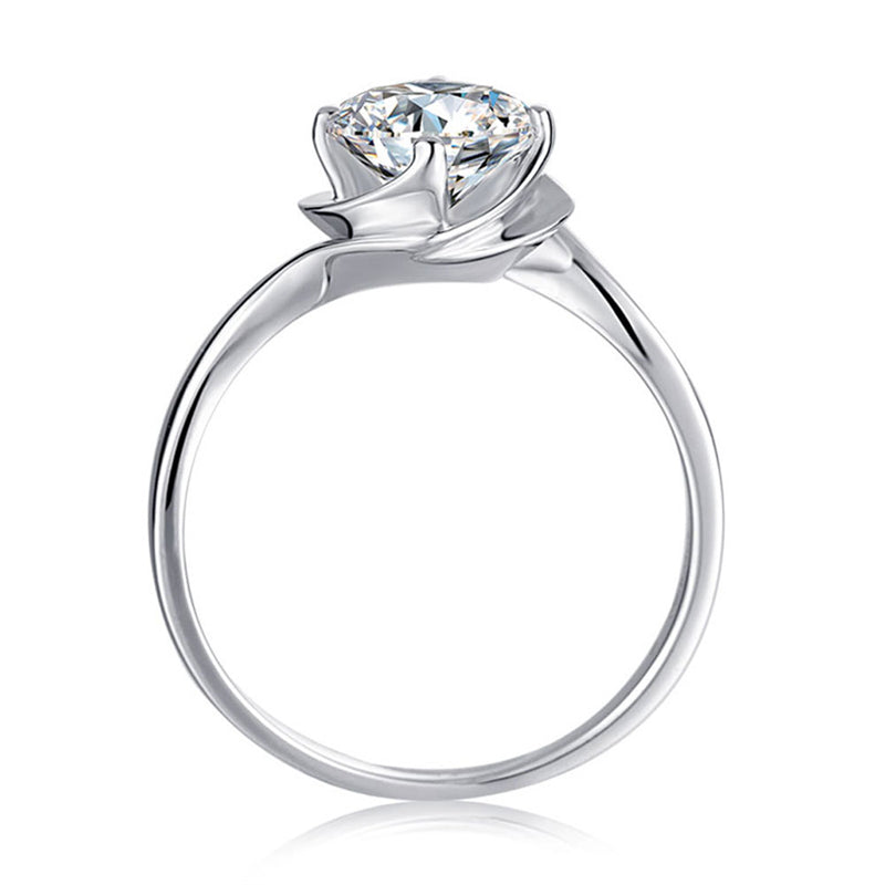 925 Sterling Silver Twisted Shank Moissanite Ring - Six-Prong Engagement Jewelry