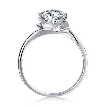 925 Sterling Silver Twisted Shank Moissanite Ring - Six-Prong Engagement Jewelry