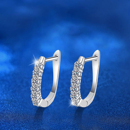 925 Sterling Silver U-Shaped Hoop Earrings with 0.03ct Moissanite White Gold Plated Minimalist Jewelry for Women