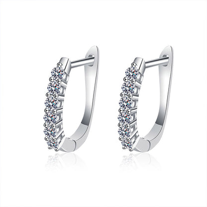 925 Sterling Silver U-Shaped Hoop Earrings with 0.03ct Moissanite White Gold Plated Minimalist Jewelry for Women