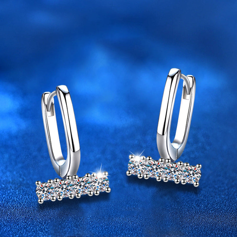 925 Sterling Silver U-Shaped Hoop Earrings with 0.1ct Moissanite Instagram Style Geometric Jewelry for Women