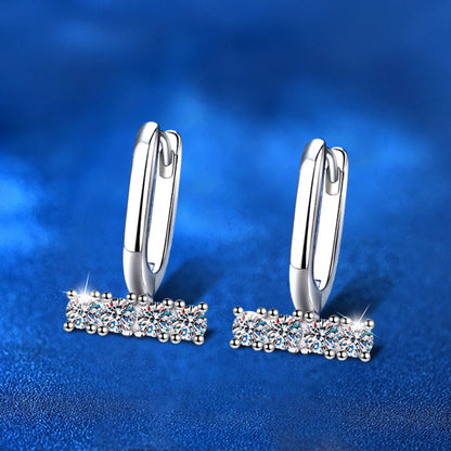 925 Sterling Silver U-Shaped Hoop Earrings with 0.1ct Moissanite Instagram Style Geometric Jewelry for Women
