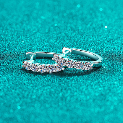 925 Sterling Silver U-Shaped Huggie Earrings - PT950 Gold Plated with 1CT Moissanite