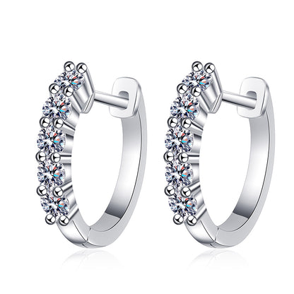 925 Sterling Silver U-Shaped Huggie Earrings - PT950 Gold Plated with 1CT Moissanite