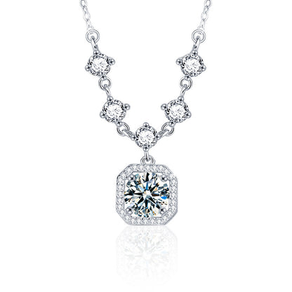 925 Sterling Silver U-Shaped Pendant Multi-Layer Necklace with 2ct Moissanite and Fringe Cross Chain Women's Rhodium Plated Luxury Jewelry