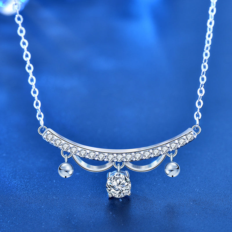 925 Sterling Silver U-Shaped Pendant Necklace with 0.5ct Moissanite & Adjustable Cross Chain