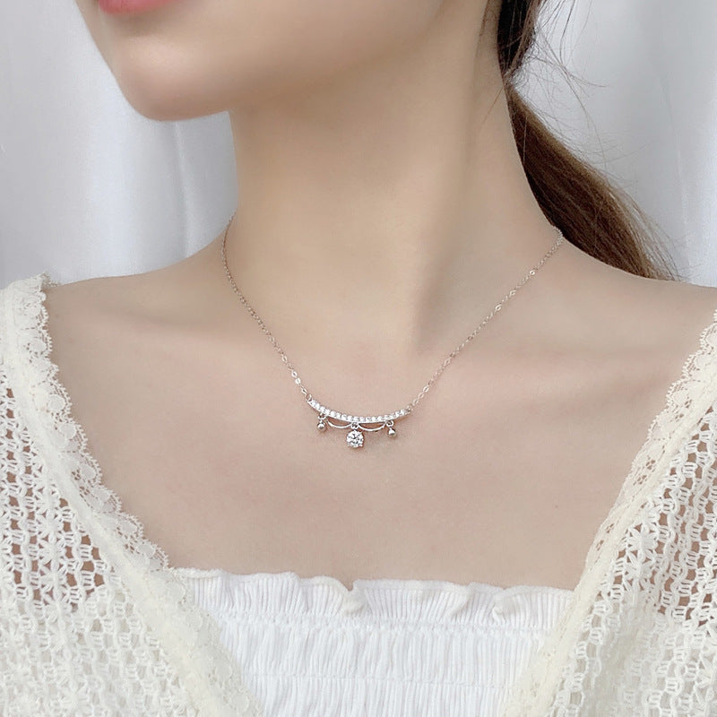 925 Sterling Silver U-Shaped Pendant Necklace with 0.5ct Moissanite & Adjustable Cross Chain
