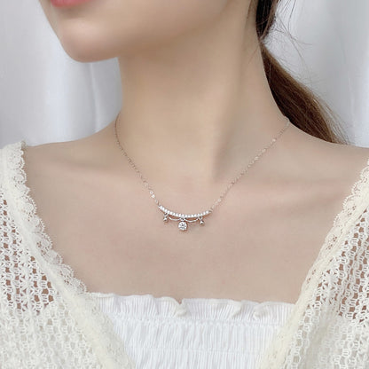 925 Sterling Silver U-Shaped Pendant Necklace with 0.5ct Moissanite & Adjustable Cross Chain
