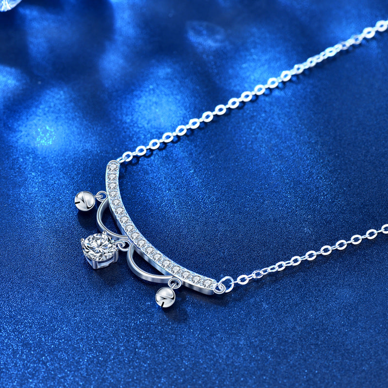 925 Sterling Silver U-Shaped Pendant Necklace with 0.5ct Moissanite & Adjustable Cross Chain