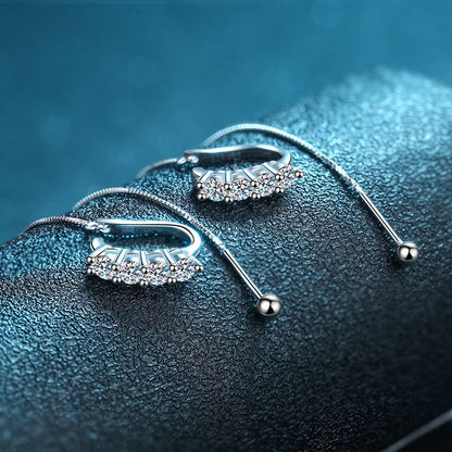 925 Sterling Silver U-Shaped Threader Earrings with 0.8ct Moissanite – Secure & Elegant Camellia & Tree Design